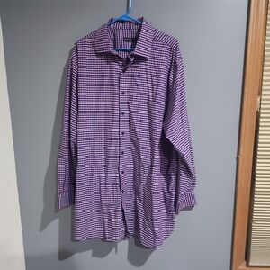 Rochester Egyptian Cotton No Iron Purple Checkered Men's Button Down Shirt 18.5